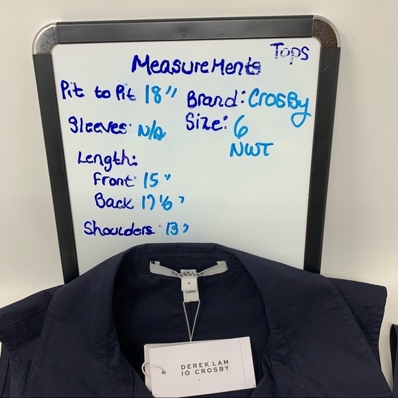 Derek Lam 10 Crosby Navy Blue Sleeveless Button Blouse SZ 6 NWT Twist Tie Cotton - Picture 9 of 13